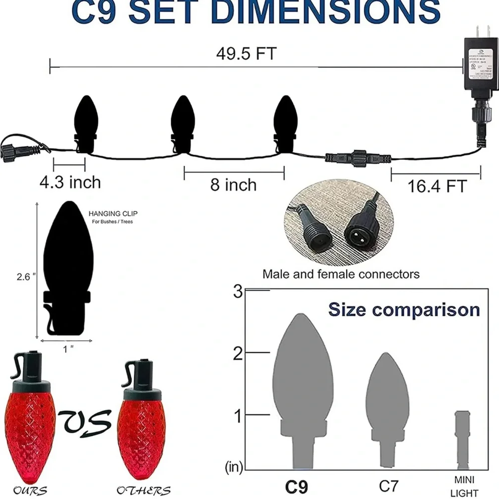 Cool White 50 LED C9 Christmas Lights - Picture 2 of 7